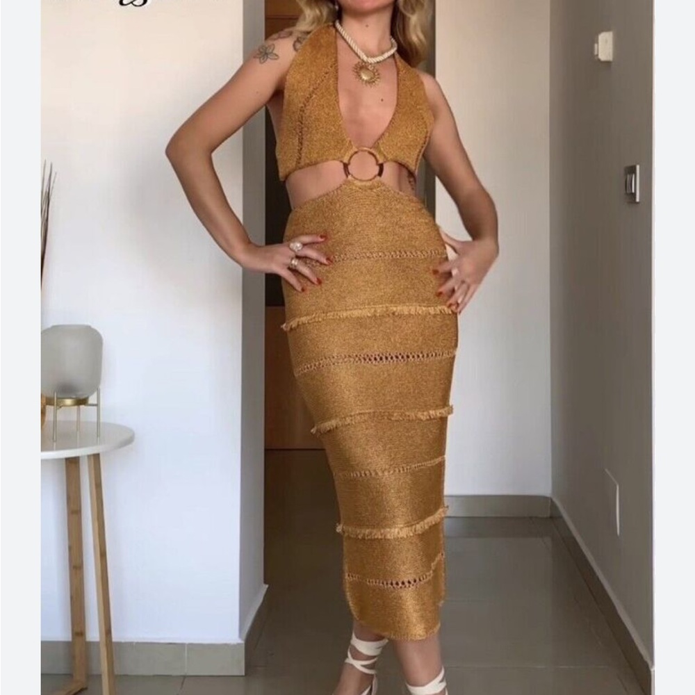 Zara Gold Halter Cut-Out Dress